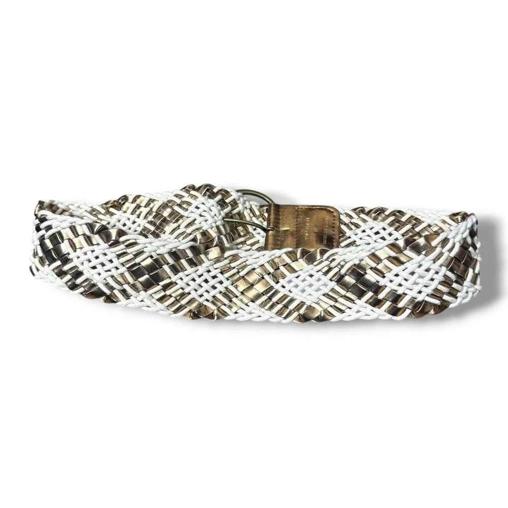 Vintage Y2K thick braided leather white gold and brass wide belt rodeo western M
